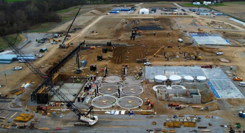 Work on AquaBounty's new salmon farm in Pioneer, Ohio, has been paused since June 2023.