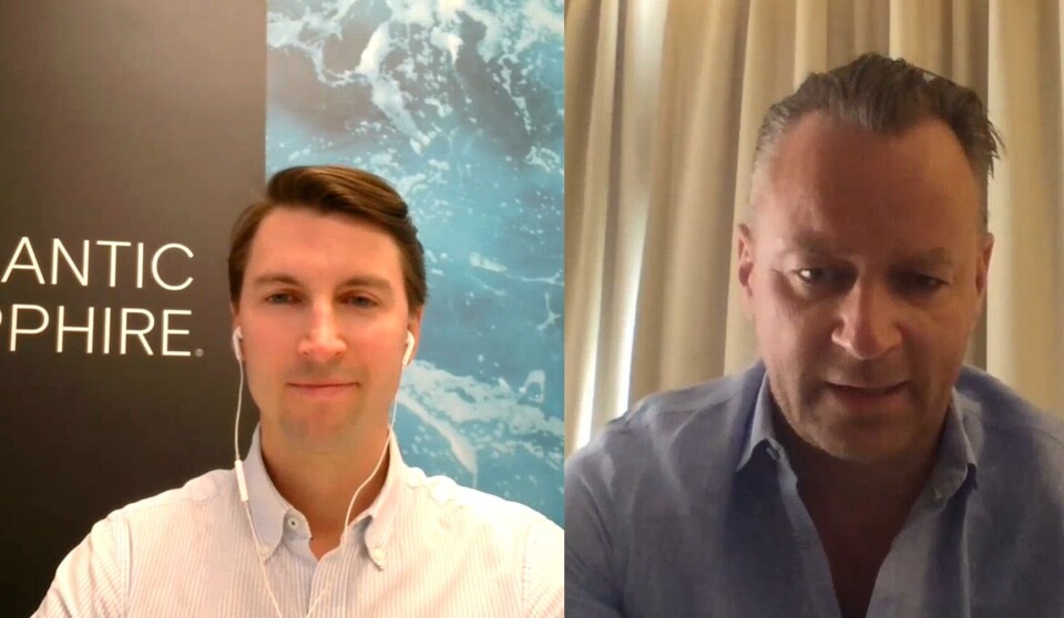 Atlantic Sapphire CFO Karl Øystein Øyehaug, left, and CEO Johan Andreassen presented a pre-recorded operational update yesterday.