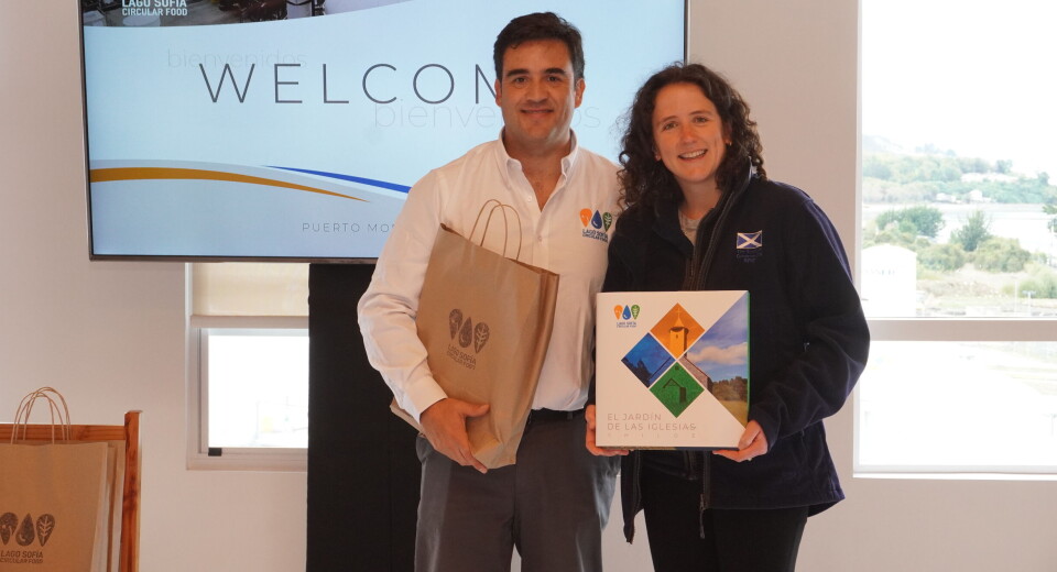 Lago Sofia chief executive Miguel Portus with Scotland's Rural Affairs Secretary Mairi Gougeon during a visit to the smolt producer's facility near Puerto Montt last year.