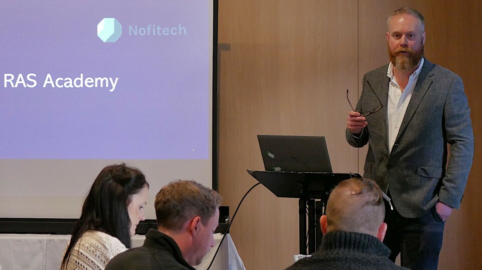 Justin Watson, chief operating officer for STIM in Scotland and Ireland, addresses freshwater technicians from salmon and trout producers at the STIM RAS Technical Academy at the Kingsmills Hotel, Inverness, last week.