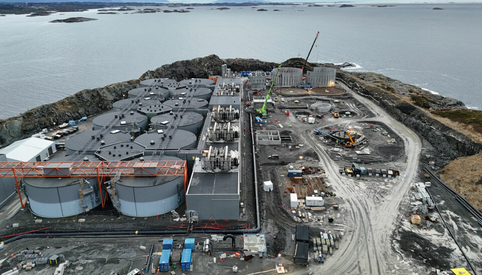 Drone images show the progress at the facility on Indre Harøy, a near-shore island connected to the mainland by a road built on a causeway.