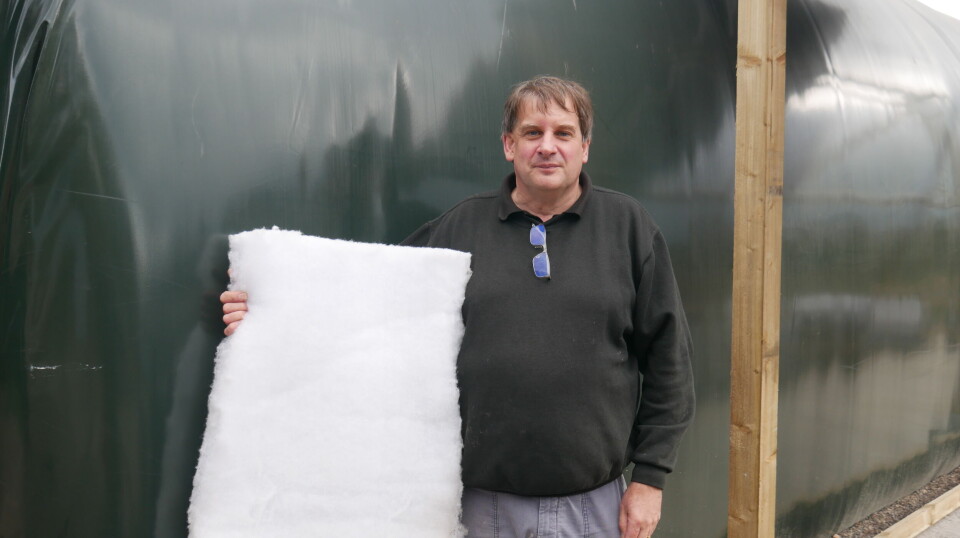 Land-based fish farming consultant Dr Andrew Whiston at Guardbridge, near St Andrews, where he runs a warm water prawn facility. He is pictured with some of the insultation that enables the unit to be run with just 5% of the heat energy required for a standard RAS building.