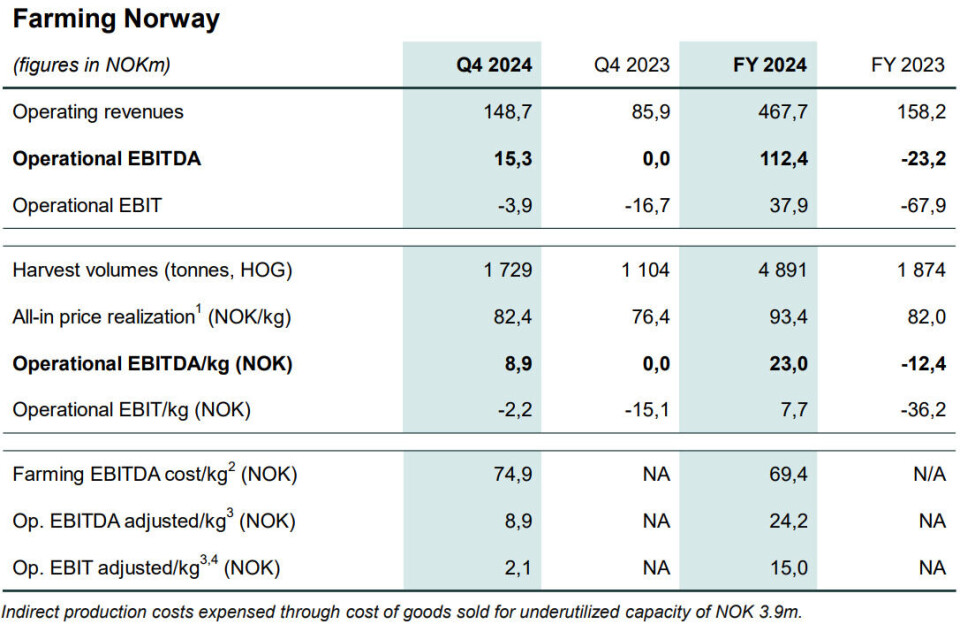 Salmon Evolution made operating revenues of NOK 467.7m (£33.7m) in 2024 and an operating profit (EBIT) of NOK 37.9m.