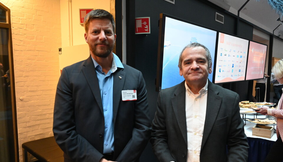 Atlantic Sapphire finance chief Gunnar V Aasbø-Skinderhaug, left, and chief executive Pedro Courard spoke about the changes in the company's biomass strategy at NASF.