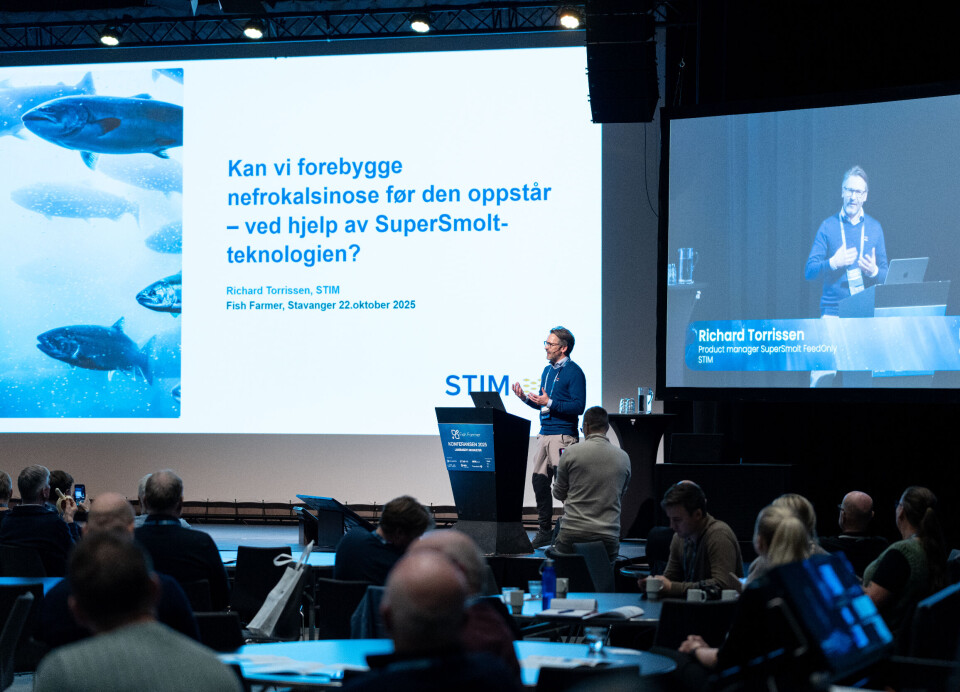 Richard Torrissen from STIM during his presentation at the Fish Farmer conference in Sola, where he presented the work on detecting early signs of nephrocalcinosis.